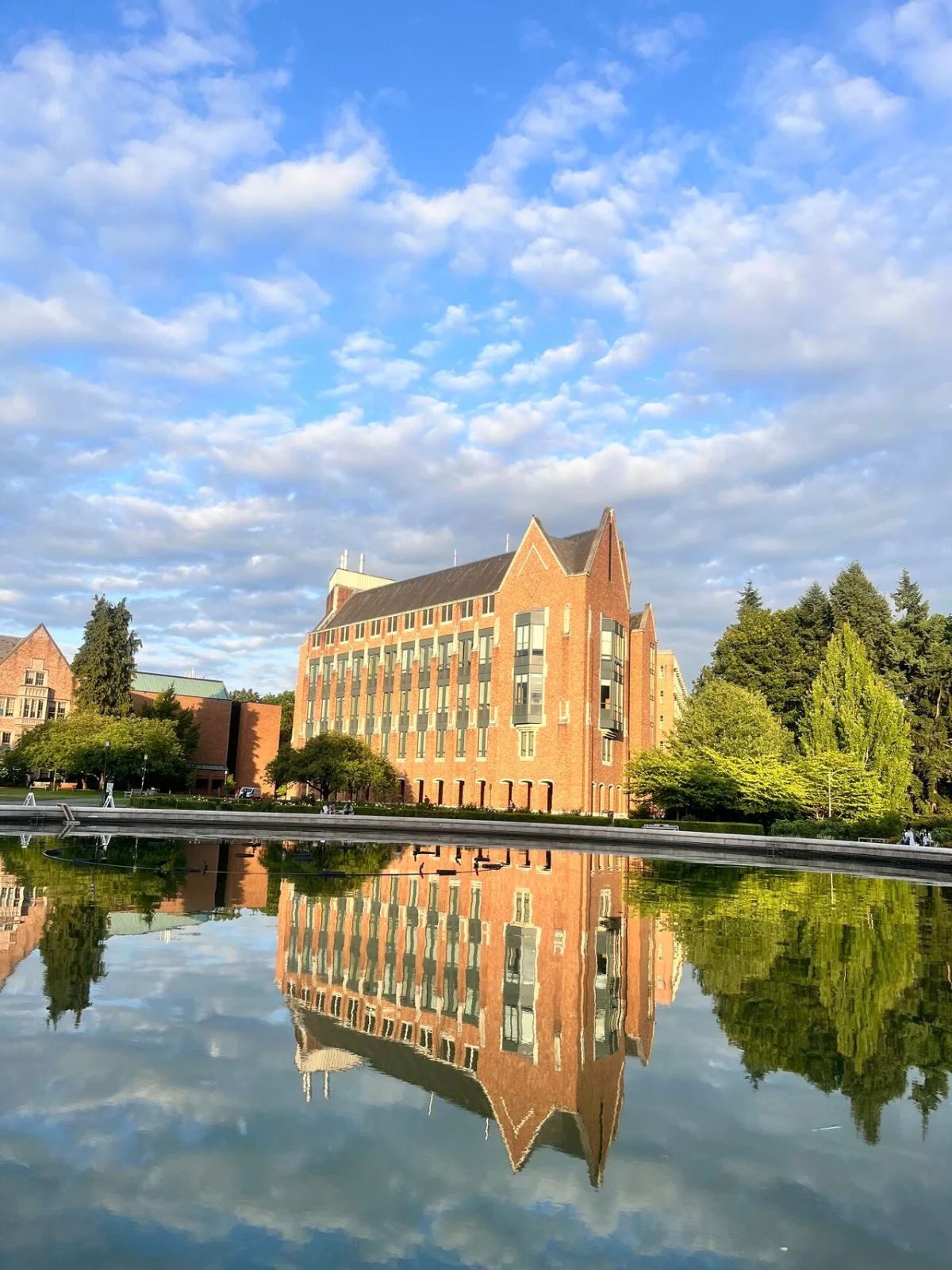 UW Building with reflections on fountain
